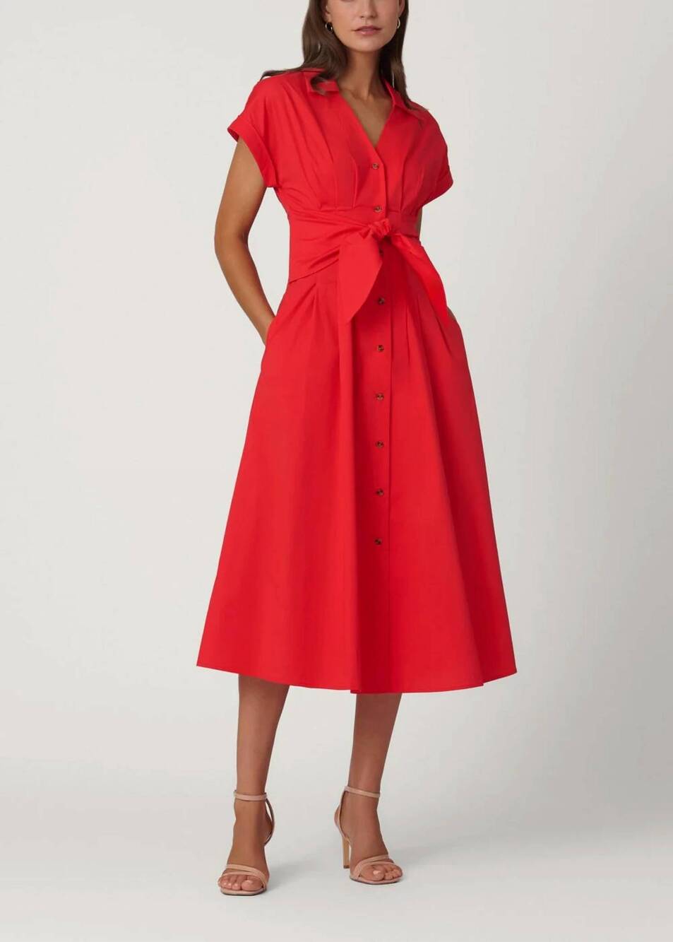 NEW SHOSHANNA beatrice midi dress in tomato red